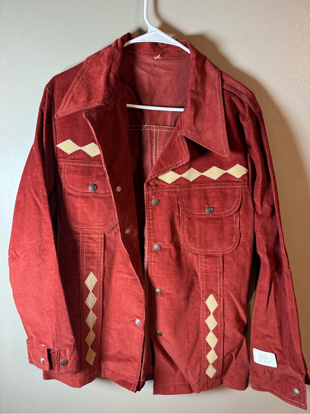 Men's Red Corduroy Jacket with Diamond Accent